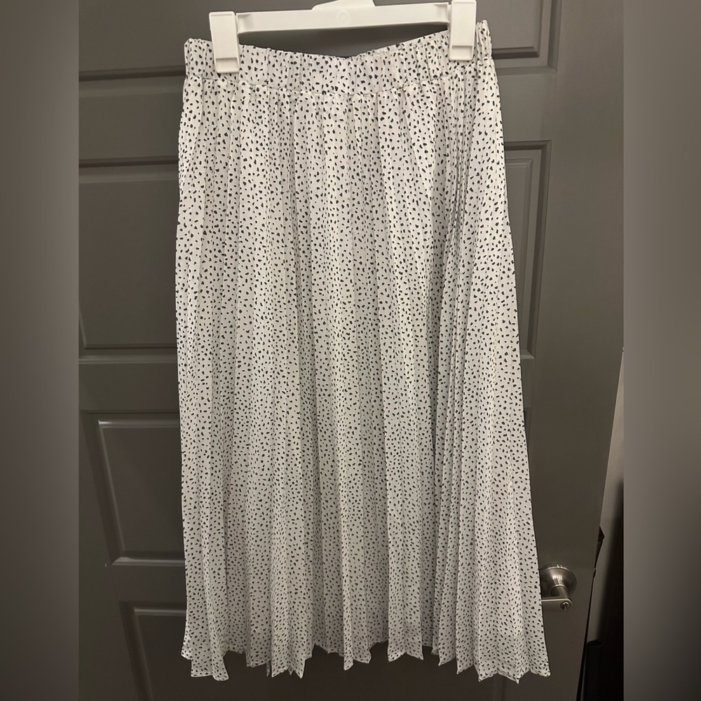 White Grey Dotted Midi Skirt